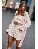 Short shorts with a belt, eco leather, light beige 5930 - Online store - Boutique